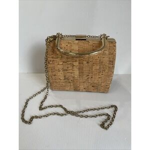 Savannah Cork Mini Handbag Crossbody Purse Gold Fleck Clasp Chain Strap